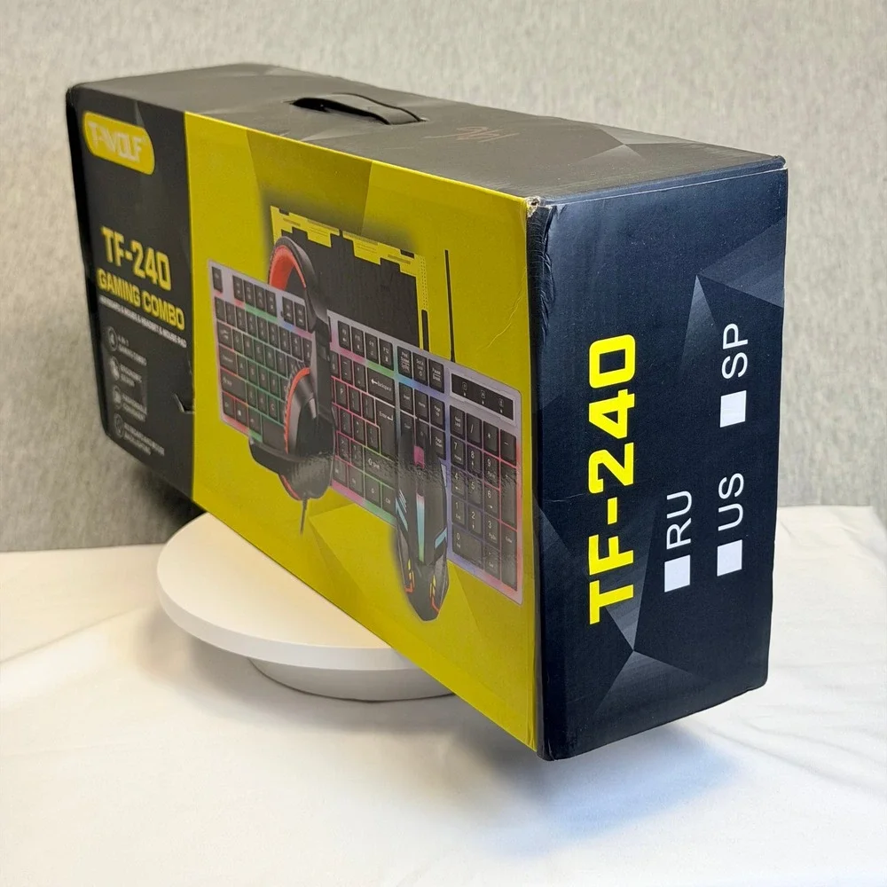 T-WOLF TF-240 4-in-1 Gaming Combo Backlit Keyboard Mouse Headset Mouse Pad NEW